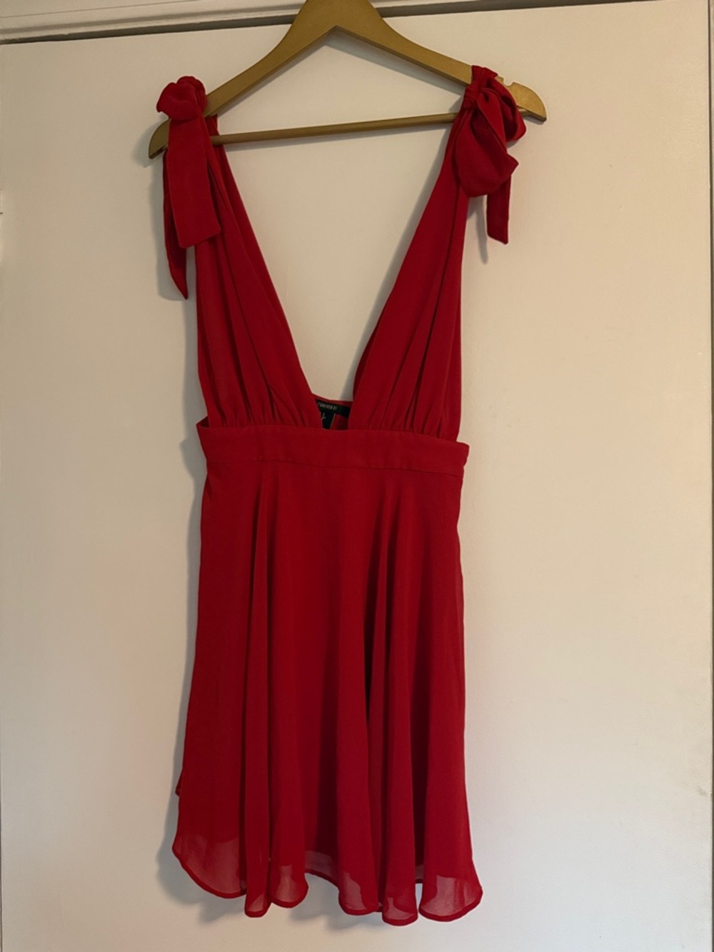 Forever 21 Red Tie-Shoulder V-Neck Mini Dress